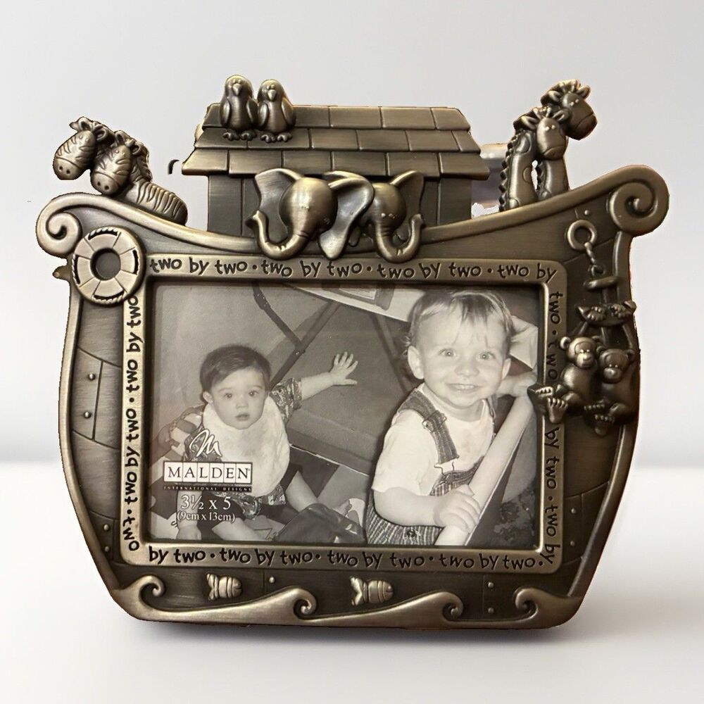 Malden Noah's Ark Two by Two Pewter 3.5x5 Tabletop Photo Frame